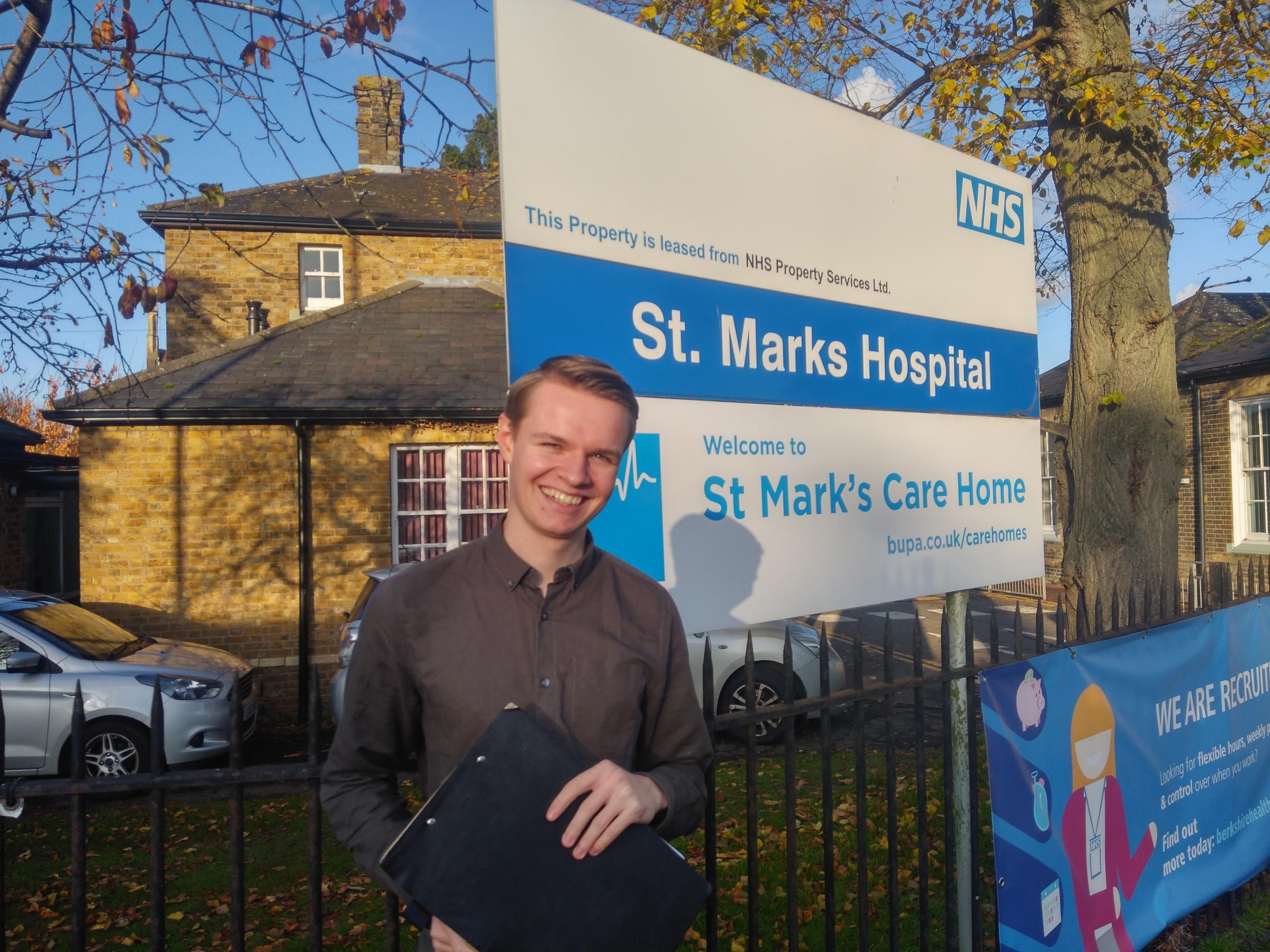 Lib Dem Cllr Joshua Reynolds outside St Marks Hospital (credit: RBWM Lib Dems)